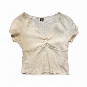 BDG Cream Short Sleeve V-Neck Blouse